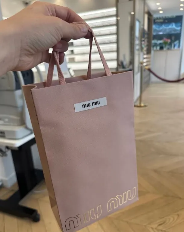 Sac Miu Miu tenu à la main dans une boutique Panam'Optic